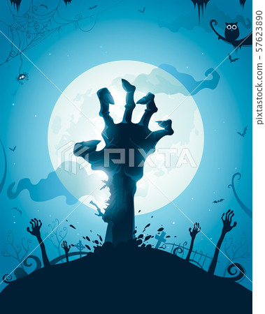 Zombie hands on full moon. 57623890