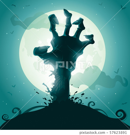 Zombie hand on full moon. Zombie hand on full moon. 57623891