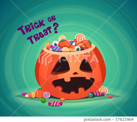 Trick Or Treat Halloween Pumpkin Bucket With Stock Illustration 57623904 Pixta