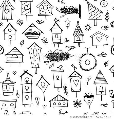 Birdhouses, seamless pattern for your design 57624328