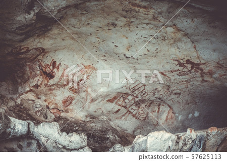 Prehistoric paintings in a cave, Phang Nga Bay, Prehistoric paintings in a cave, Phang Nga Bay, 57625113