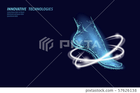 Shoes technology science fitness flexibility. Human woman fitness foot glowing rings. Low poly 57626138