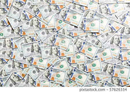 Top view of one hundred dollar banknotes made as a Top view of one hundred dollar banknotes made as a 57626334