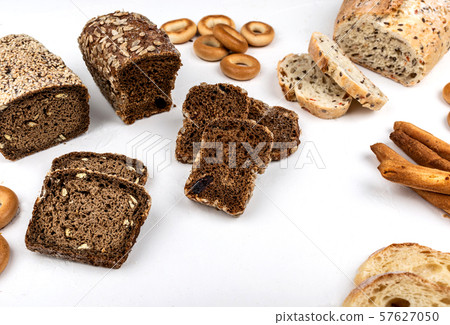 Different types of bread on a white background. 57627050