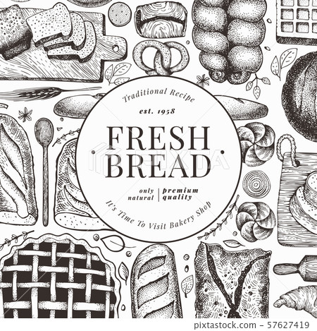 Bread and pastry banner. Vector bakery hand drawn - Stock Illustration ...