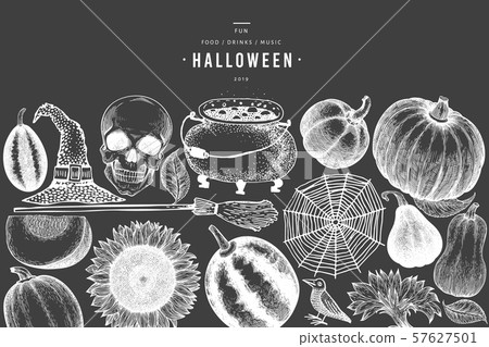 Halloween banner template. Vector hand drawn 57627501