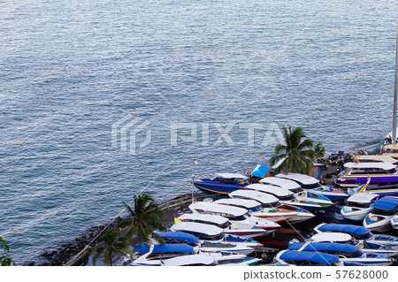 Top view of speed boats parking in harbour in 57628000