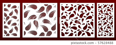 Laser cut panel decor template, abstract geometric pattern. Metal cutting, wood carving stenciil, paper art, fretwork. Useful for interior design, card background decoration. Vector set. Laser cut panel decor template, abstract geometric pattern. Metal cutting, wood carving stenciil, paper art, fretwork. Useful for interior design, card background decoration. Vector set. 57628488