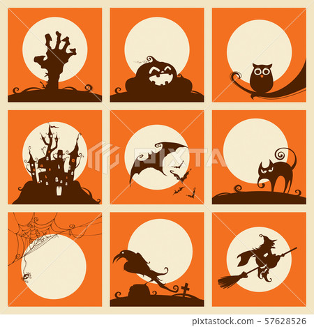 Collection of halloween elements with speech bubbles. 57628526