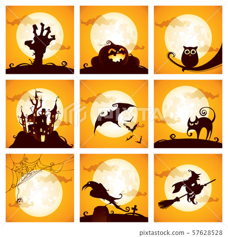 Collection of Halloween elements with speech bubbles. Collection of Halloween elements with speech bubbles. 57628528