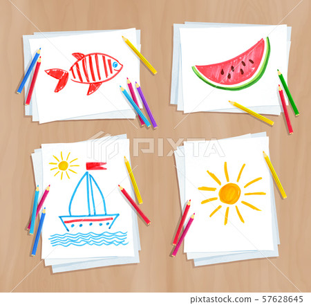 Child drawing of summer doodles Child drawing of summer doodles 57628645