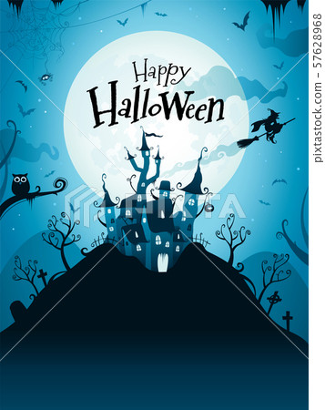 Halloween castle with wide copy space. 57628968
