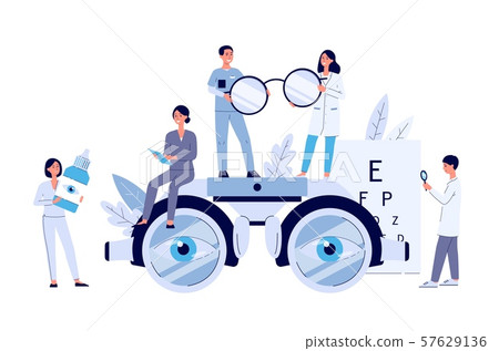 Ophthalmology web banner with tiny people flat vector illustration isolated. Ophthalmology web banner with tiny people flat vector illustration isolated. 57629136