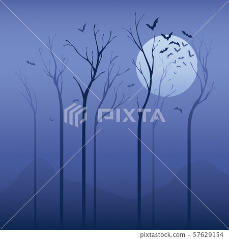 Halloween scary night. Dried tree in the night... - Stock Illustration ...