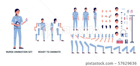 Nurse in uniform character set of body parts flat vector illustration isolated. 57629636