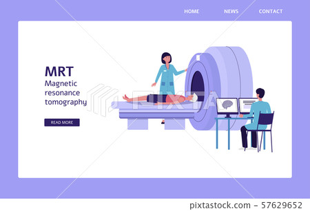 Mri Machine Flat Cartoon Landing Page Banner Stock
