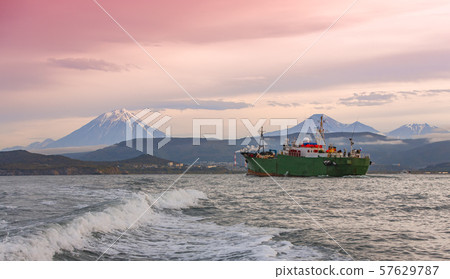 The tugboat in the Pacific ocean near the Kamchatka Peninsula 57629787
