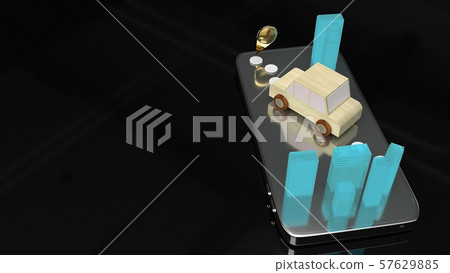 The car and city  on smartphone screen for map navigation app concept 3d rendering. 57629885