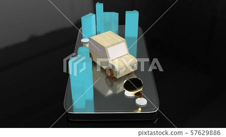 The car and city  on smartphone screen for map navigation app concept 3d rendering. 57629886