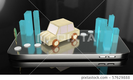 The car and city  on smartphone screen for map navigation app concept 3d rendering. 57629888