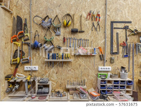tools in the workplace in the carpenter's shop 57631675