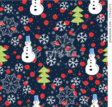 Seamless pattern with Christmas trees, snowman... - Stock Illustration ...