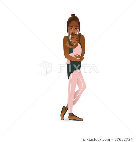 Black mother holding baby daughter in her arms - isolated vector illustration 57632724