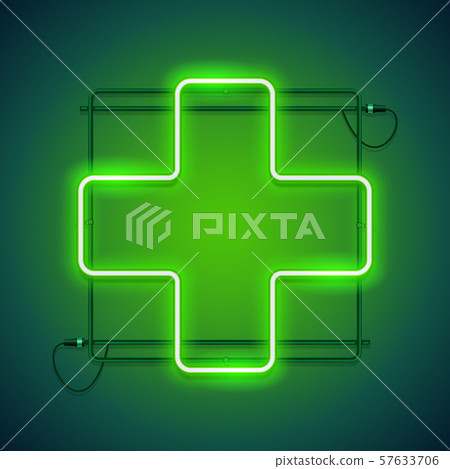 Pharmacy Neon Sign with a Green Cross 57633706