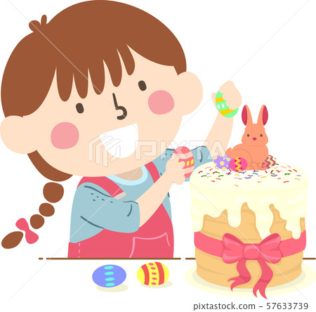 Kid Girl Decorate Kulich Easter Cake Cake Ukraine Kid Girl Decorate Kulich Easter Cake Cake Ukraine 57633739