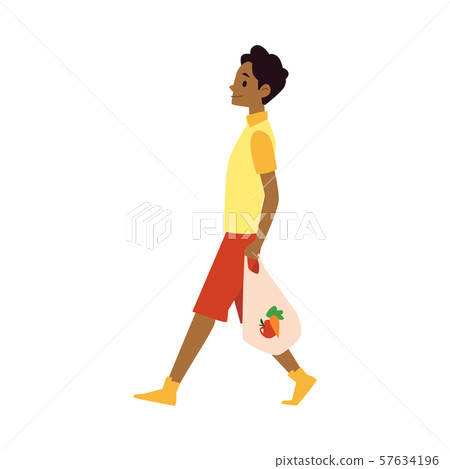 Man at household activities goes shopping flat vector illustration isolated. 57634196