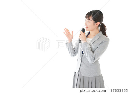 Young business woman hosting Young business woman hosting 57635565