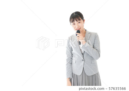 Young business woman hosting Young business woman hosting 57635566