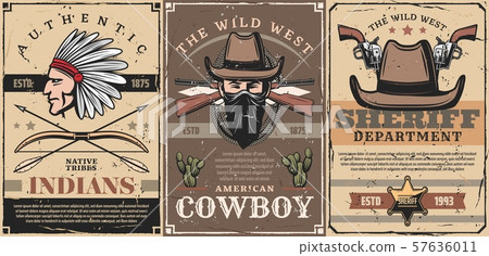 Wild West sheriff, cowboy and indian chief 57636011