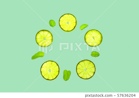 pattern lime and mint leaves on mint background. pattern lime and mint leaves on mint background. 57636204