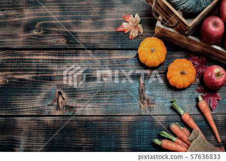 Fall harvest cornucopia. Autumn season with fruit 57636833