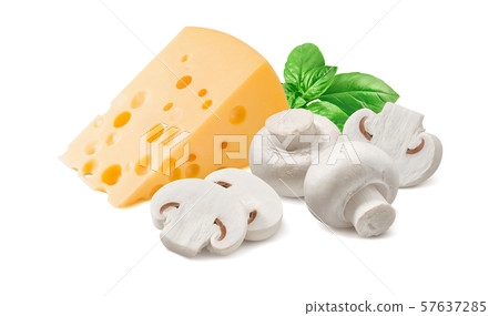 Mushrooms, basil and cheese isolated on white 57637285