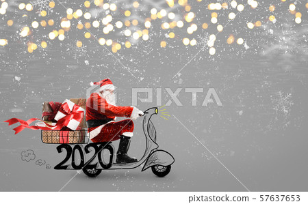 Santa Claus on scooter Santa Claus on scooter 57637653