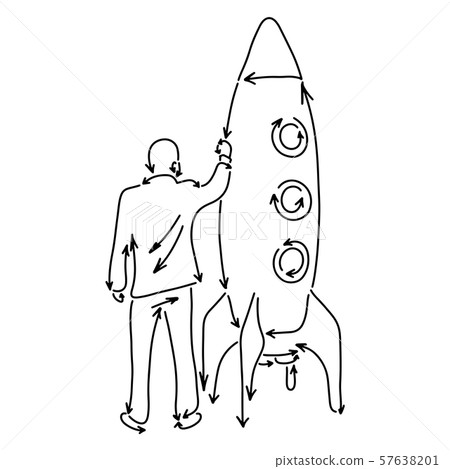 businessman holding big rocket made from arrows 57638201