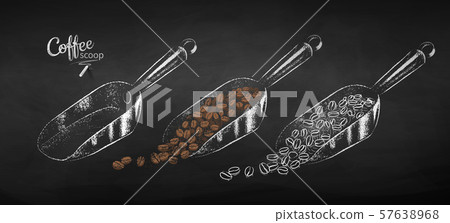 Chalked collection of metal coffee scoops 57638968