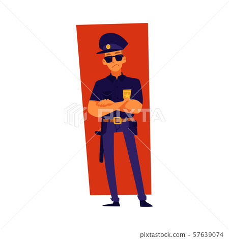 A policeman or police officer standing cartoon flat vector illustration isolated. A policeman or police officer standing cartoon flat vector illustration isolated. 57639074
