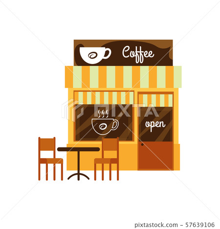 Facade of a coffee shop, cute cafe and restaurant. 57639106