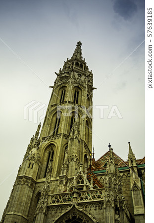 Matthias Church spire in the Fisherman's Bastion Matthias Church spire in the Fisherman's Bastion 57639185