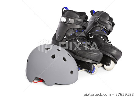 Close up of aggressive inline skates and a helmet Close up of aggressive inline skates and a helmet 57639188