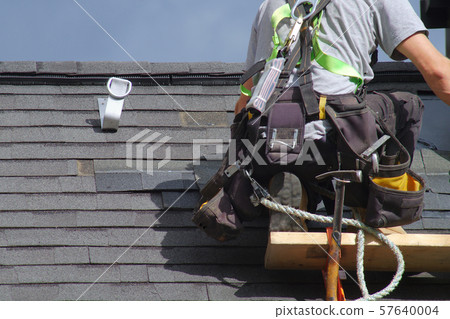 roof repair construction worker roofer man roofing security rope  57640004