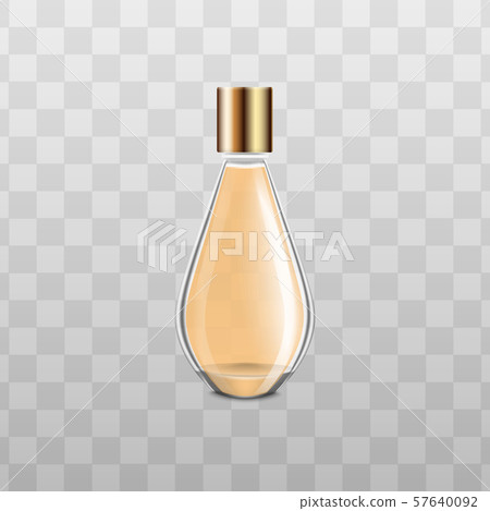 Elegant glass perfume bottle with yellow liquid and gold cap Elegant glass perfume bottle with yellow liquid and gold cap 57640092