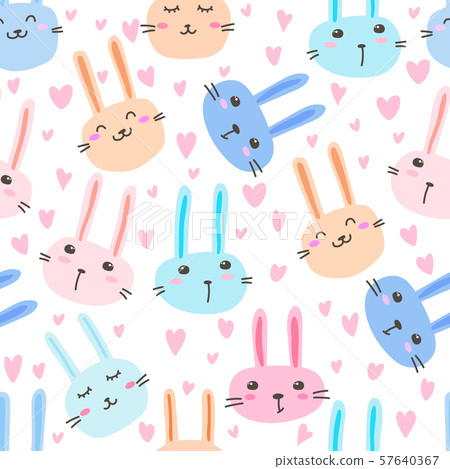 Cute bunny seamless pattern background. Vector illustration. 57640367