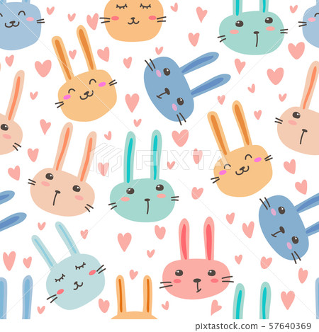 Cute bunny seamless pattern background. Vector illustration. 57640369
