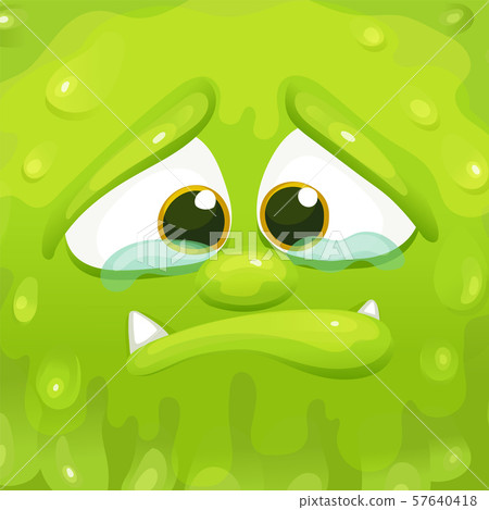 Sad green monster inside a cube frame, squishy slime alien crying holding back tears. Sad green monster inside a cube frame, squishy slime alien crying holding back tears. 57640418