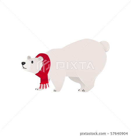 A polar bear in a red scarf stands on all... - Stock Illustration ...