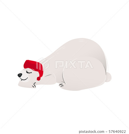 Polar white bear in the red Santa's hat cartoon... - Stock Illustration ...